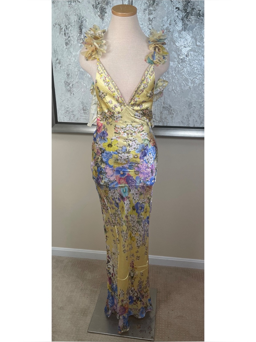 CAMILLA Bias Floral Frill Rosette Yellow Slip Dress Size Small - Picture 8 of 13